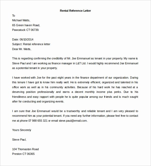 Rent Letter Of Recommendation Best Of Employment Reference Letter for Landlord Letter Of