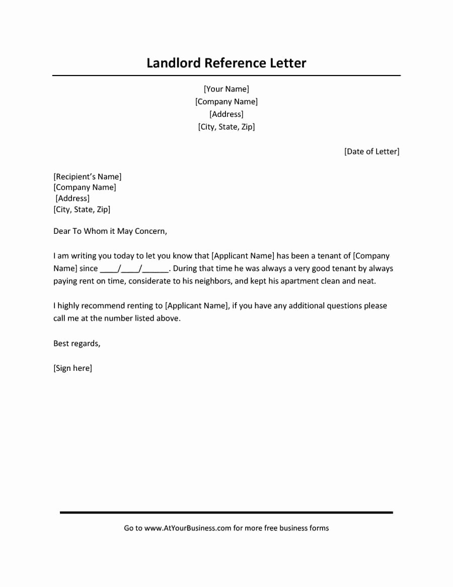 Rent Letter Of Recommendation Unique 40 Landlord Reference Letters &amp; form Samples Template Lab