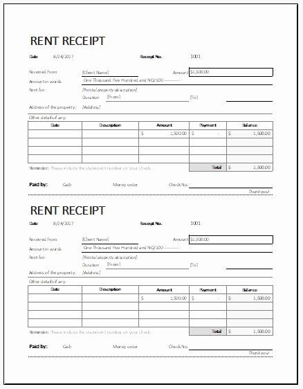Rent Payment Receipt Template Unique Rent Payment Receipt Templates for Ms Excel