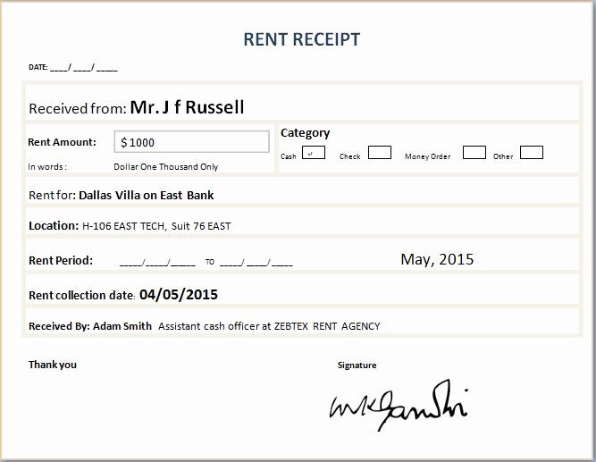Rent Receipt Template Excel Lovely formal Rent Receipt Template