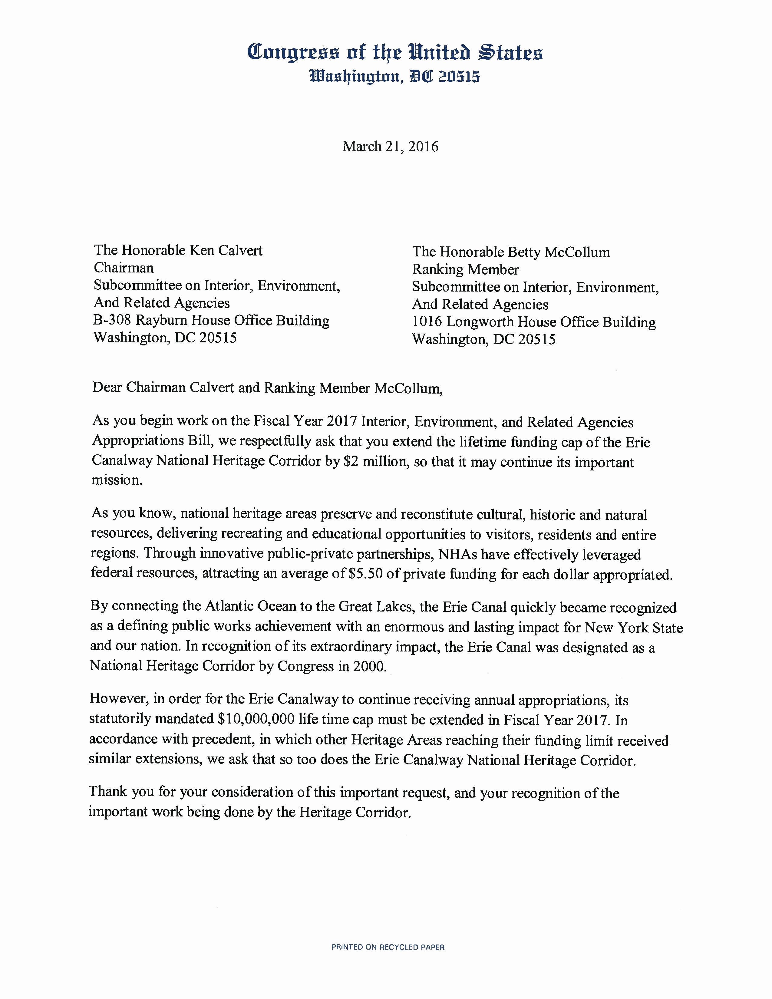 Request for Funds Letter Luxury Congressman Higgins Letter Requesting Funding for Erie