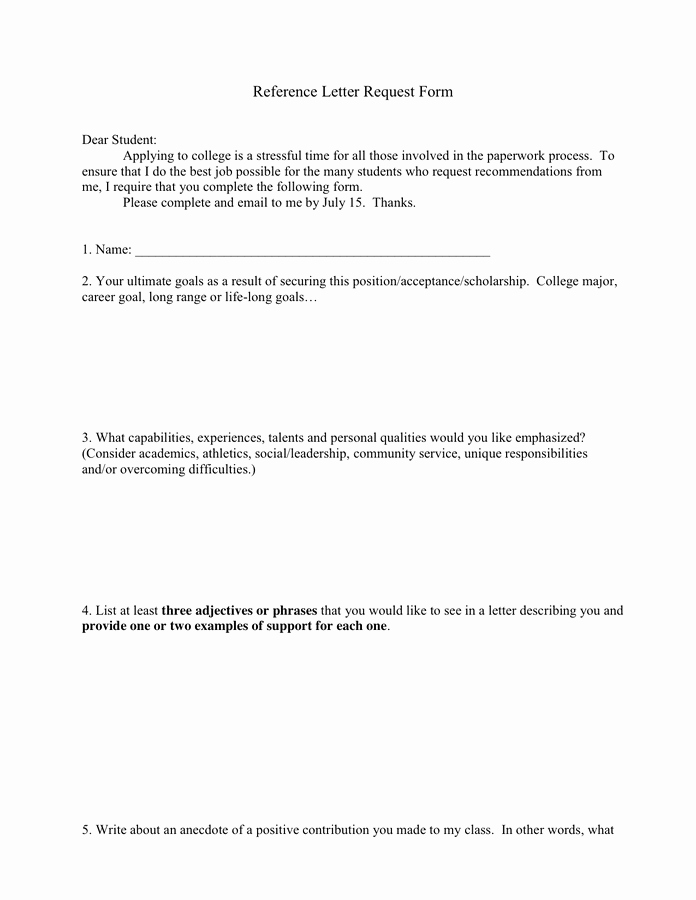 Requesting for Letter Of Recommendation Elegant Reference Letter Request form In Word and Pdf formats