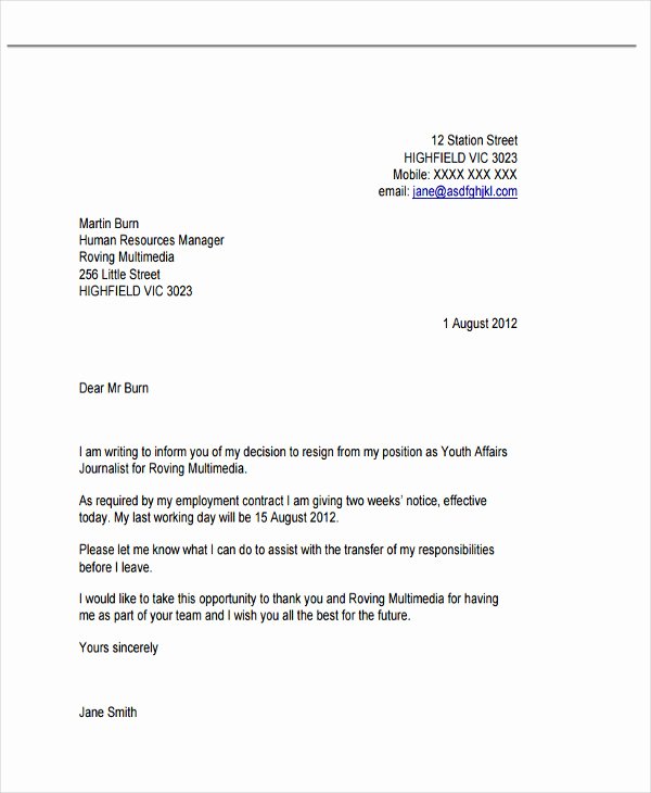 Resignation Letter format Pdf Awesome 29 Resignation Letter Templates In Pdf