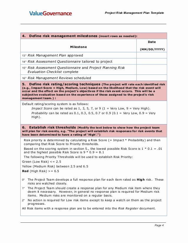 Risk Management Plan Template Doc New Pm Pm001 05 Project Risk Management Templates