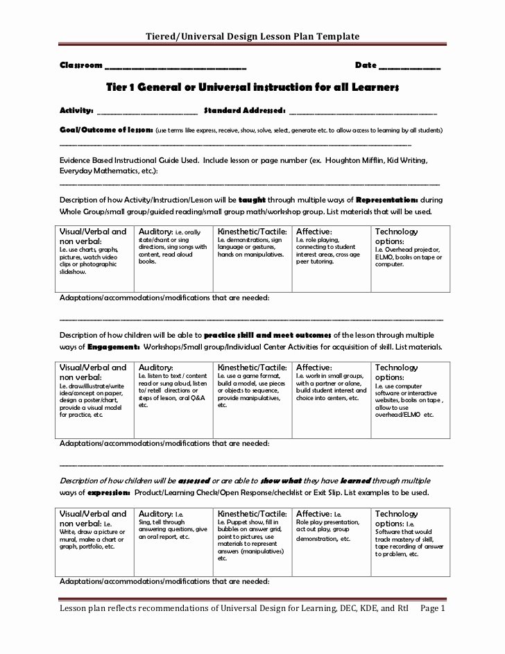 Rti Lesson Plan Template Elegant Tiered Lesson Plan Template