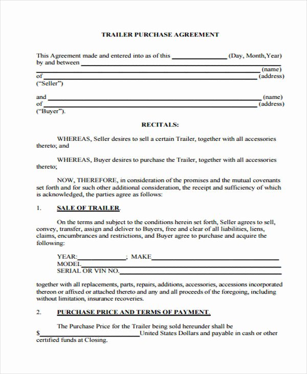 Rv Purchase Agreement Template Fresh Sample Purchase Agreement forms