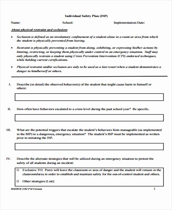 Safety Plan Template for Students New 29 Safety Plan formats