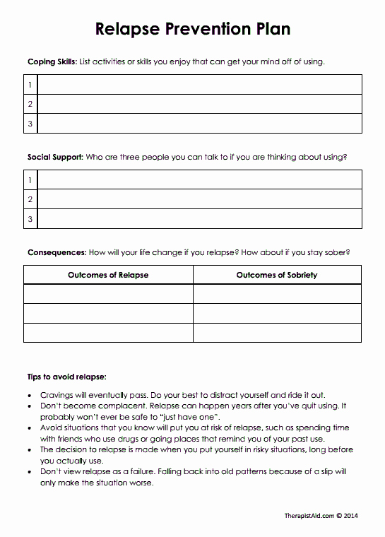 Safety Plan Template for Youth Awesome Relapse Prevention Plan Version 2 Worksheet