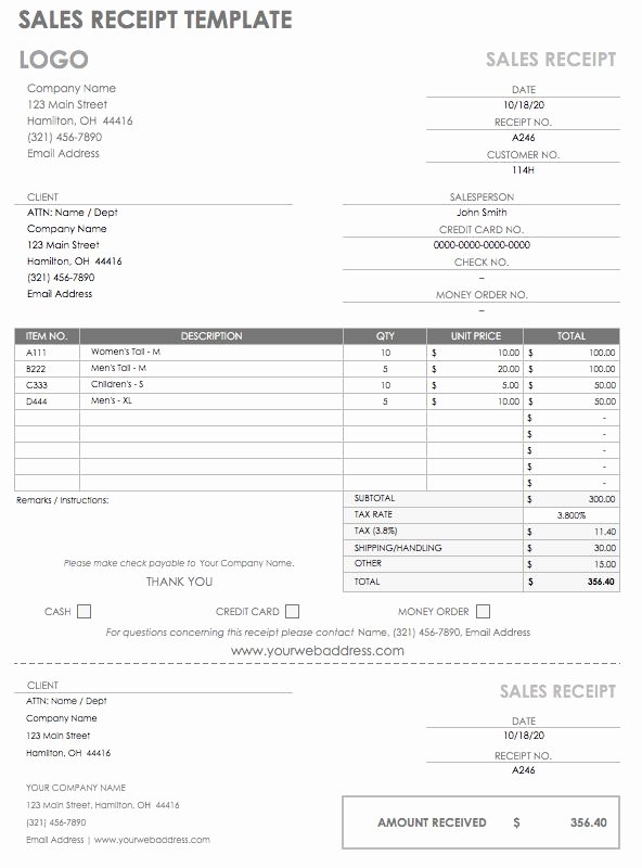 Sales Receipt Template Excel Inspirational 12 Free Payment Templates
