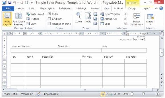Sales Receipt Template Word New Simple Sales Receipt Template for Word In E Page
