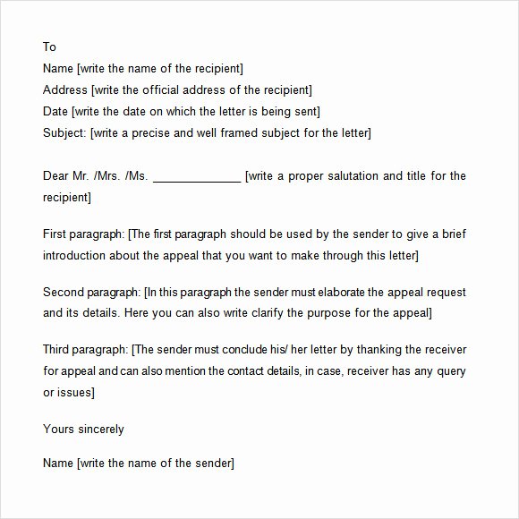 Sample Appeal Letter format Lovely Appeal Letter 12 Free Samples Examples format