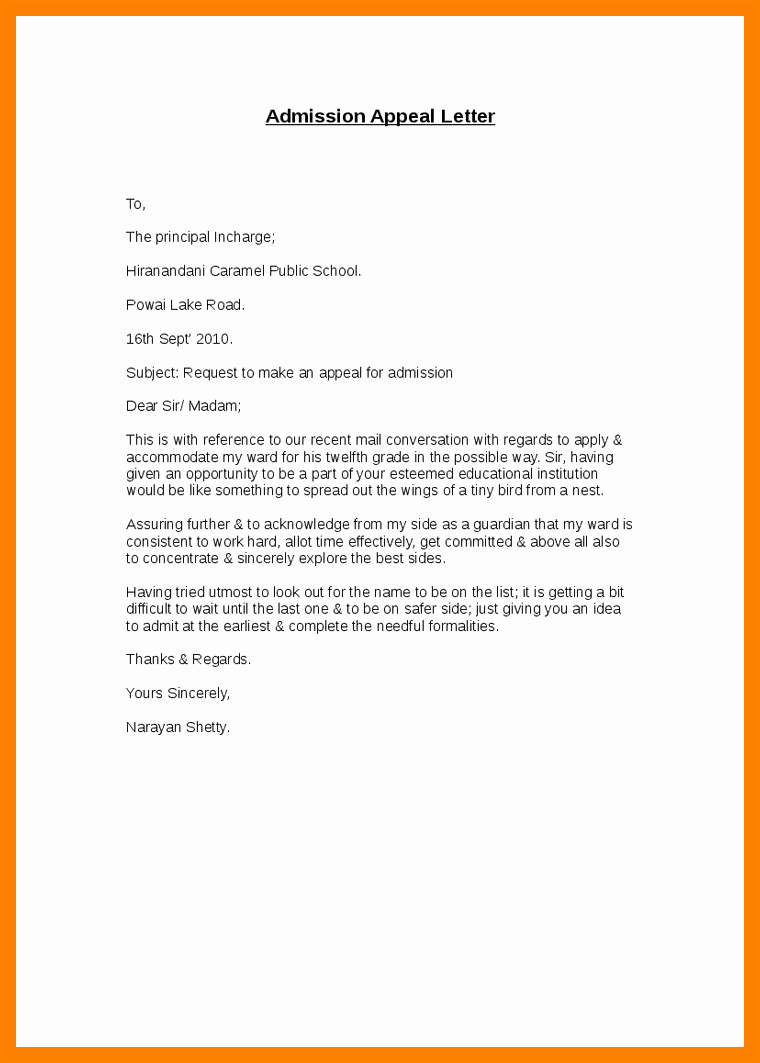 Sample Appeal Letter format New 5 Appeal Letter for School Admission Sample
