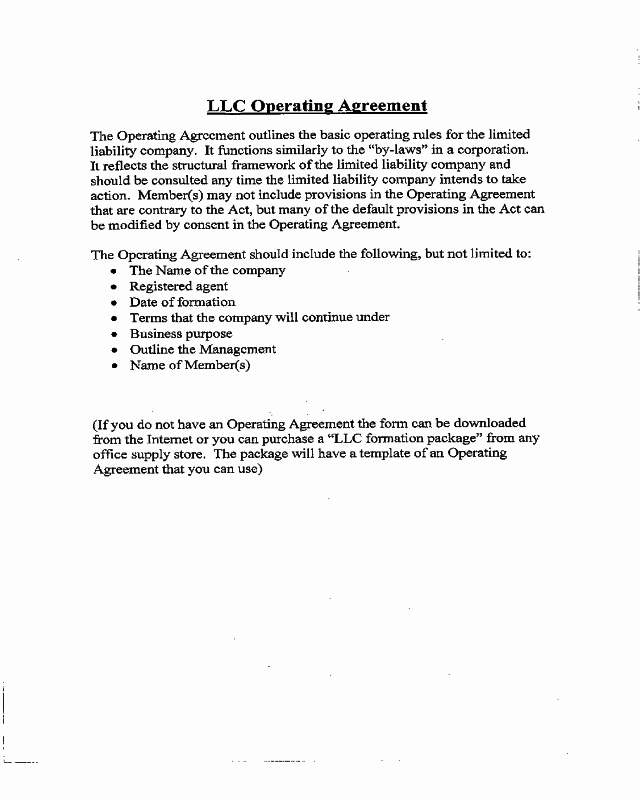 Sample Cottage Llc Operating Agreement Awesome 2018 Llc Operating Agreement Template Fillable