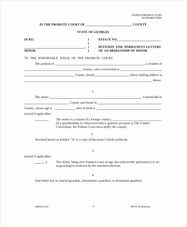Sample Guardianship Letter In Case Of Death Lovely Guardianship forms 9 Free Pdf Word
