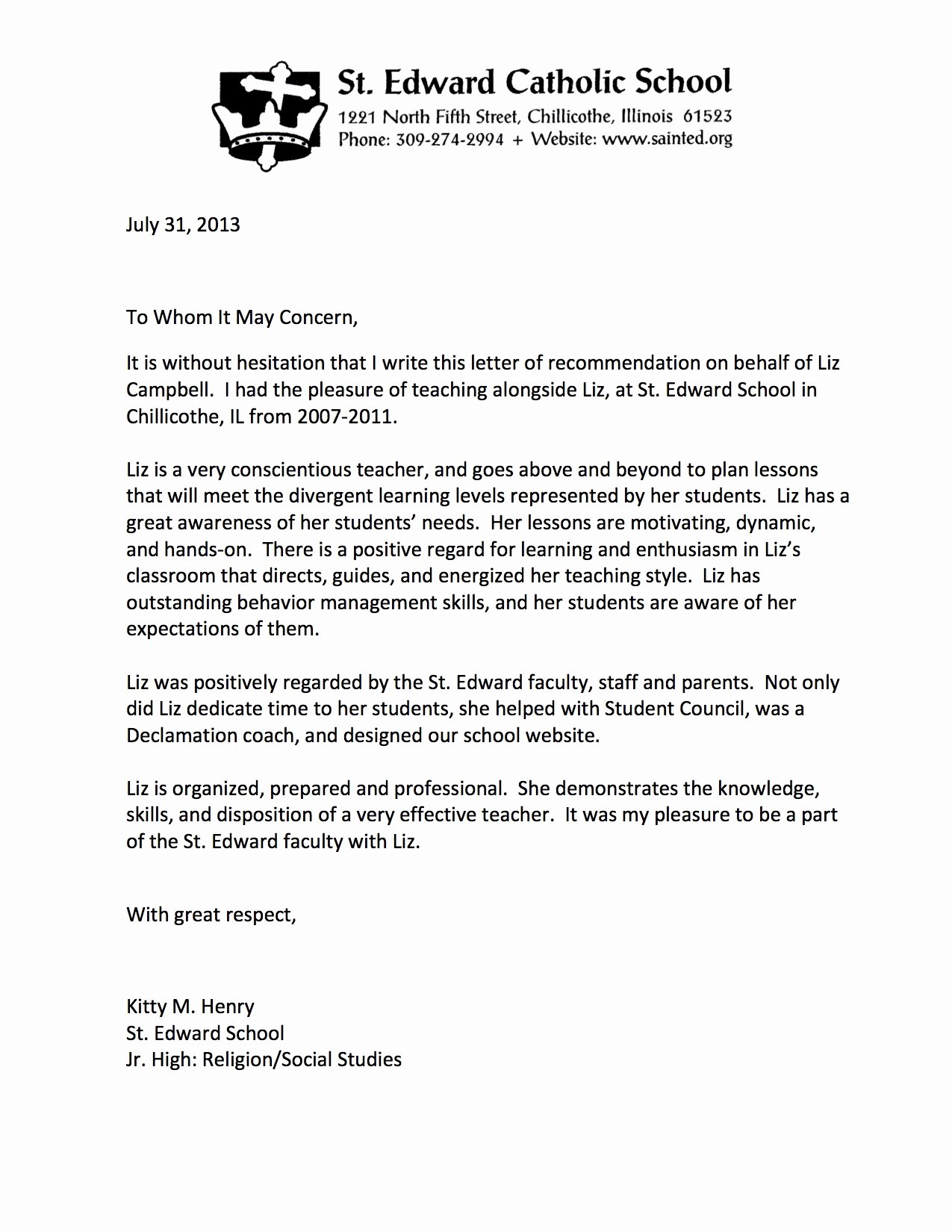 Sample High School Recommendation Letter Elegant Letter Of Re Mendation – Henry
