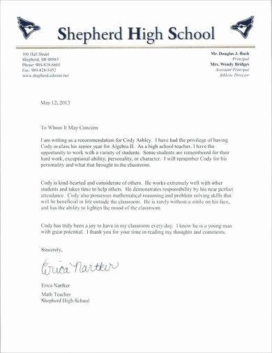 Sample High School Recommendation Letter Luxury Re Mendation Letters for Student