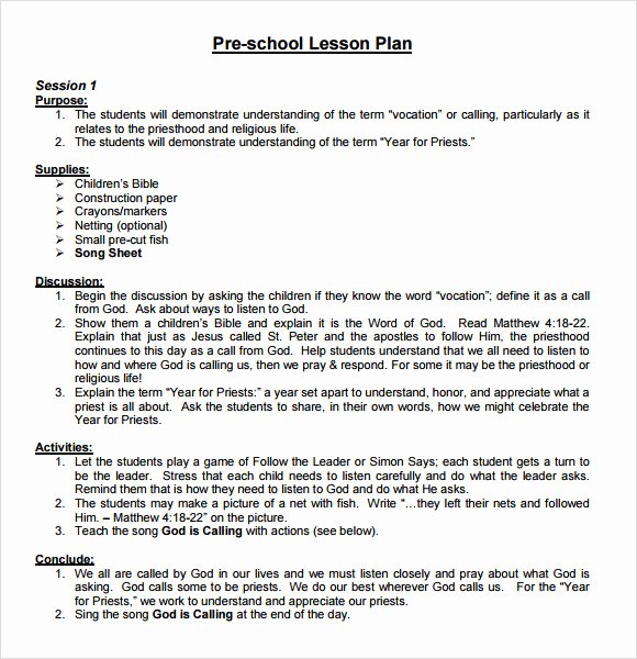 Sample Lesson Plan Template Awesome Sample Preschool Lesson Plan 10 Pdf Word formats