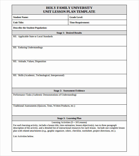 Sample Lesson Plan Template New Sample Unit Lesson Plan 7 Documents In Pdf Word