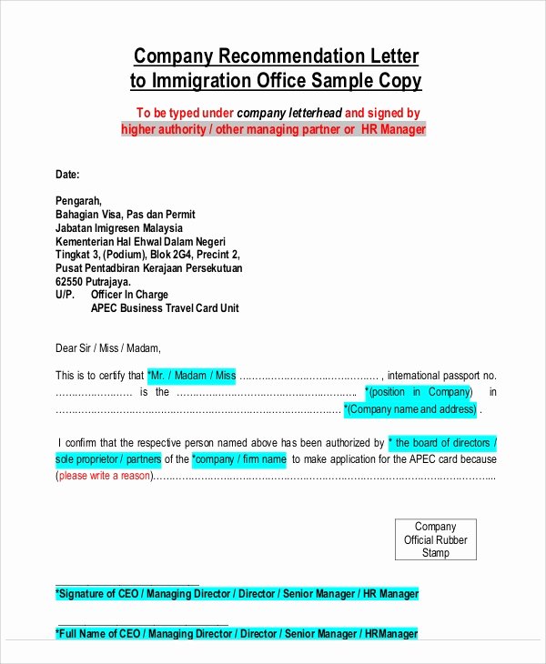 Sample Letter for Immigration Recommendation Lovely 6 Sample Employer Re Mendation Letter Free Sample