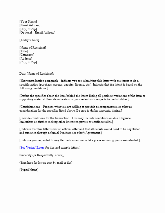 Sample Letter Of Explanation for Buying Second Home Lovely Free Letter Of Intent Template