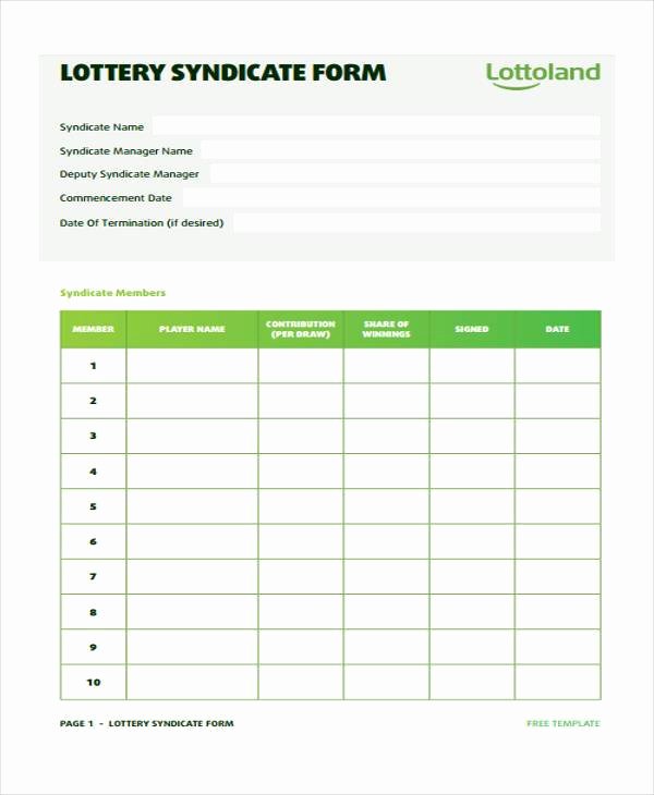 Sample Lottery Pool Agreement Inspirational 8 Lottery Syndicate Agreement form Samples Free Sample