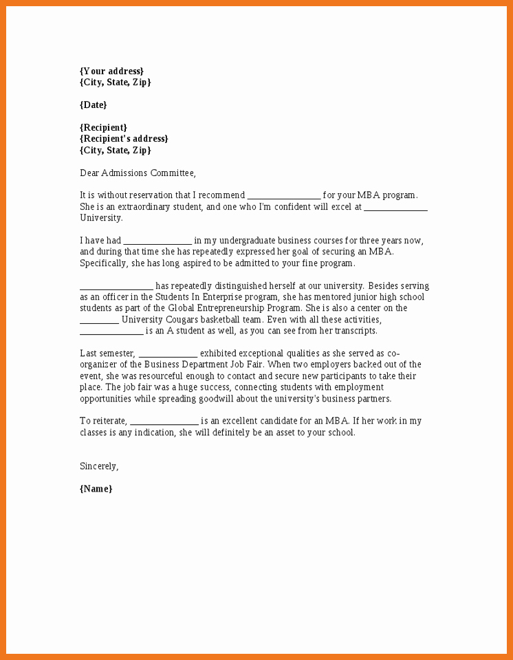 Sample Mba Recommendation Letter Beautiful 6 7 Business Re Mendation Letter