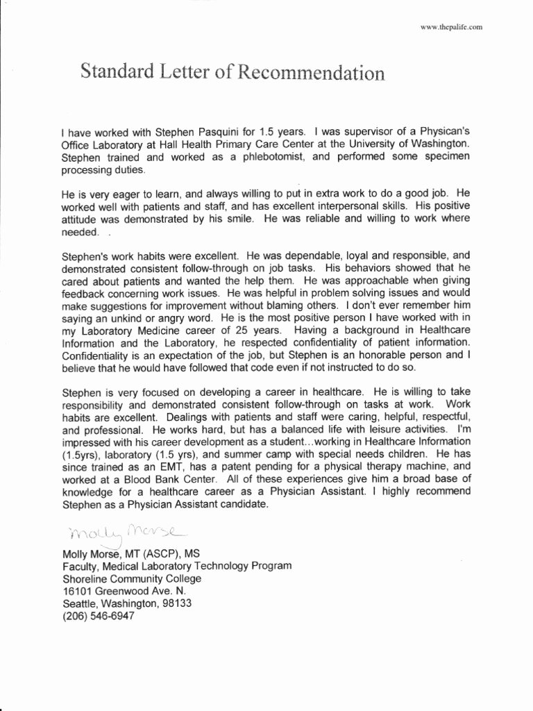 Sample Medical School Recommendation Letter Elegant Physician assistant School Application Re Mendation