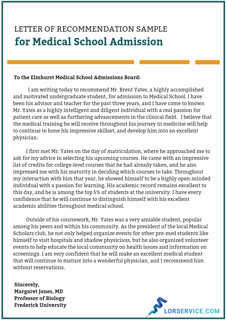 Sample Medical School Recommendation Letter Unique Medical School Letter Of Re Mendation Writing Service