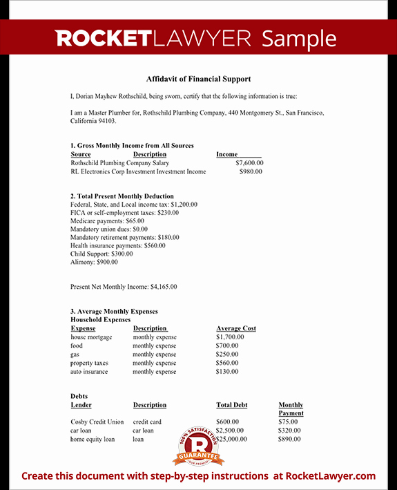 Sample Of Affidavit Of Support Letter Unique Financial Affidavit Affidavit Of Financial Support form