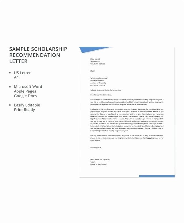Sample Recommendation Letter for Scholarship Beautiful 30 Sample Letters Of Re Mendation for Scholarship Pdf
