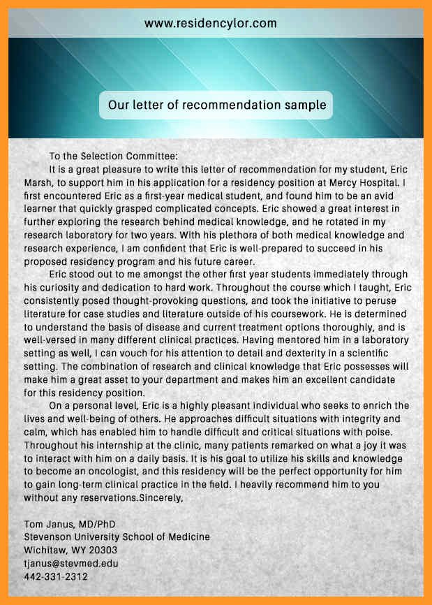 Sample Residency Letter Of Recommendation Awesome Eras Letter Of Re Mendation Sample