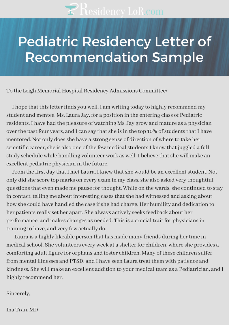 Sample Residency Letter Of Recommendation Fresh Best Pediatric Residency Letter Of Re Mendation Sample