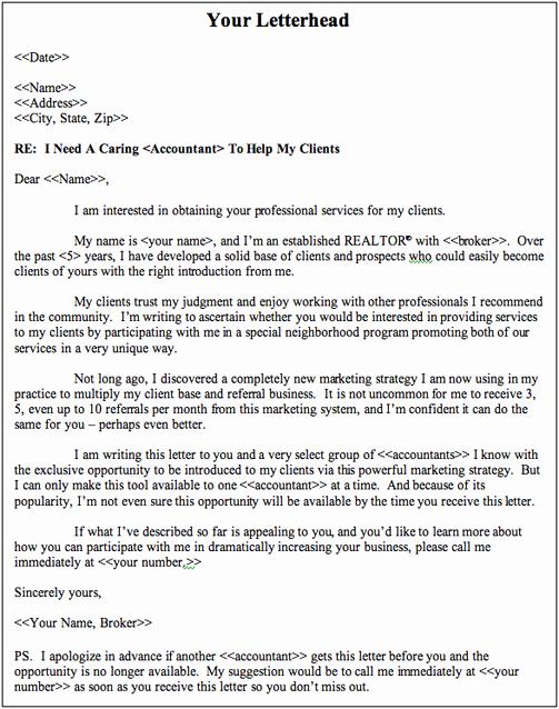 Sample Sales Letter to Potential Client Luxury How to Tap Into A Gold Mine Endless Quality Clients