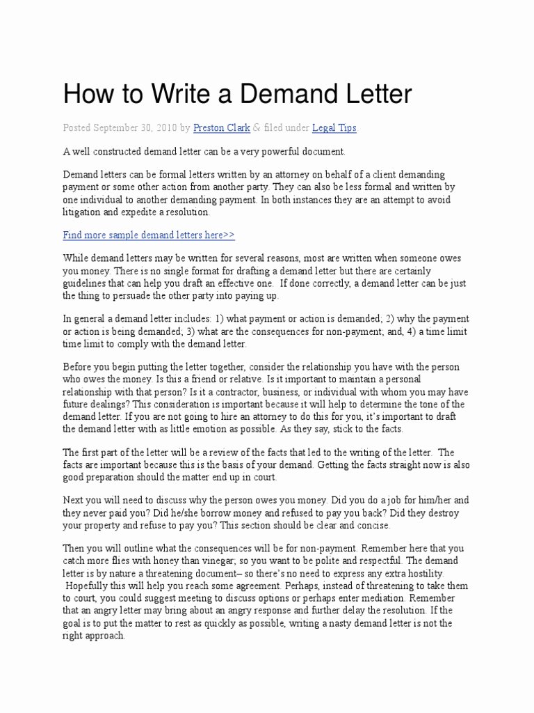Sample Small Claims Demand Letter Beautiful How to Write A Demand Letter Eviction