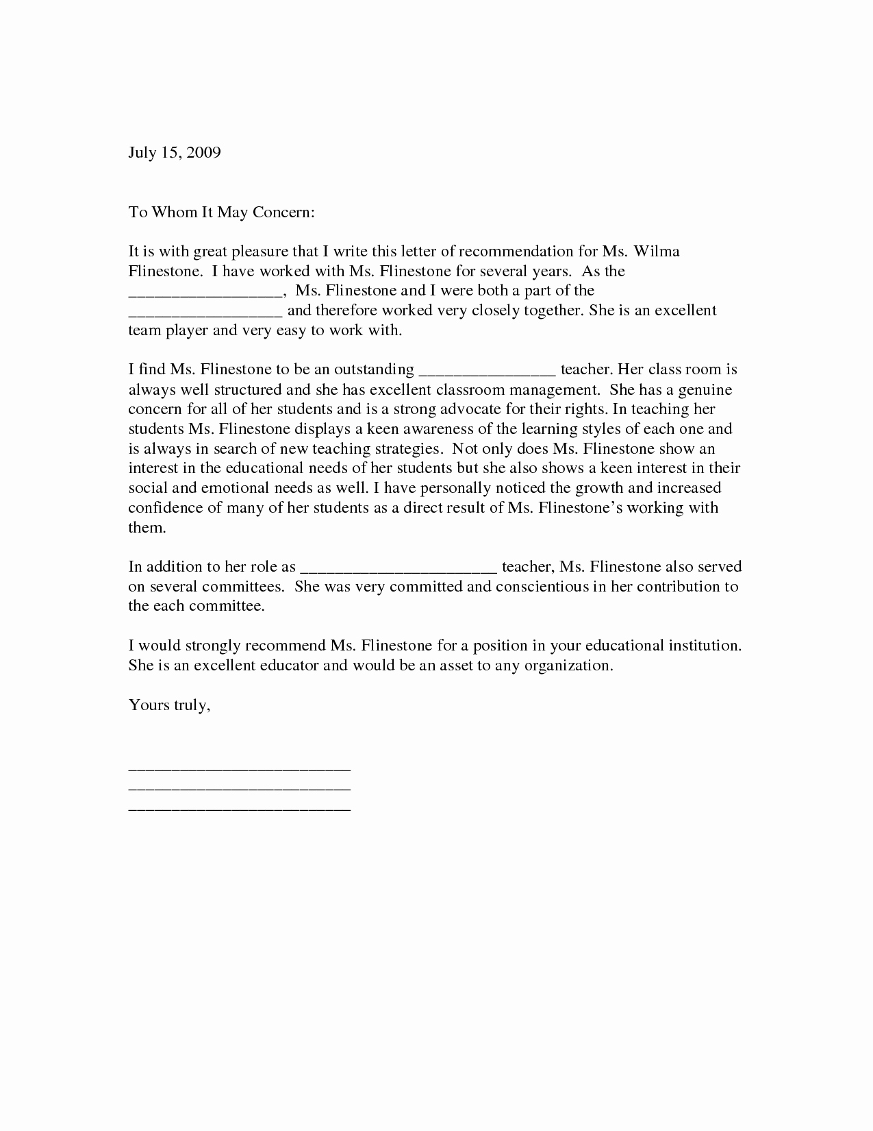 Sample Teacher Letter Of Recommendation Unique Sample Letter Of Re Mendation for Teacher