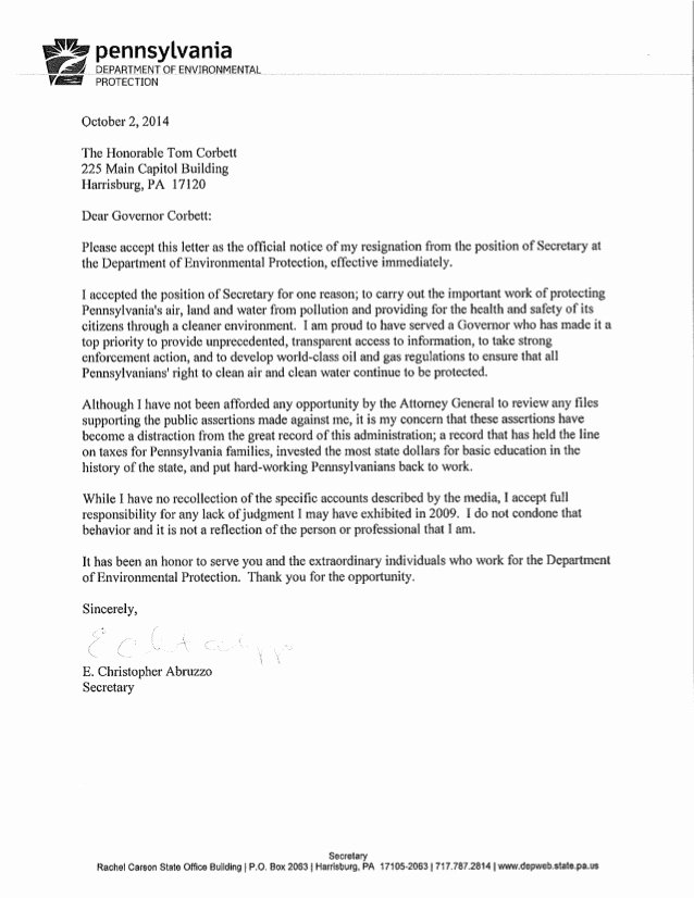Schedule Conflict Letter Luxury Pa Dep Sec Chris Abruzzo Resignation Letter