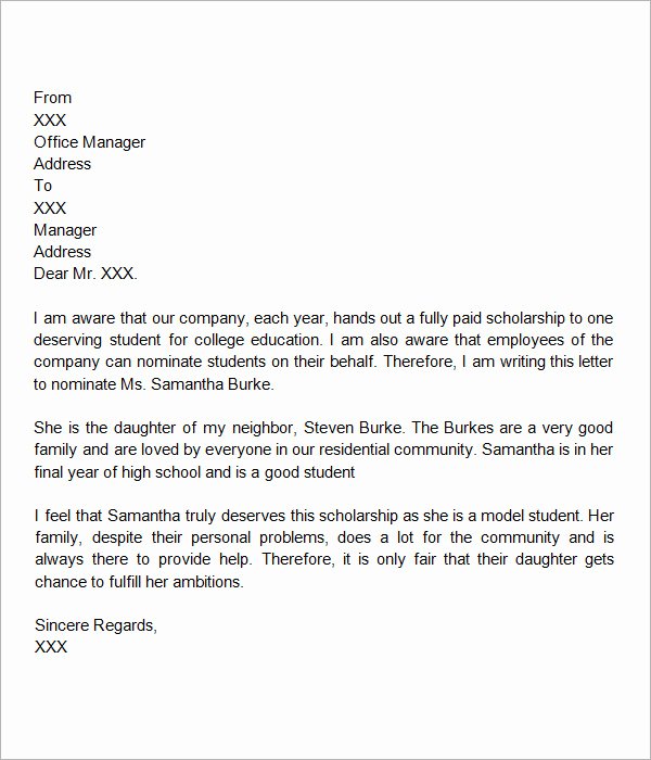 Scholarship Letter Of Recommendation Example Lovely 30 Sample Letters Of Re Mendation for Scholarship Pdf