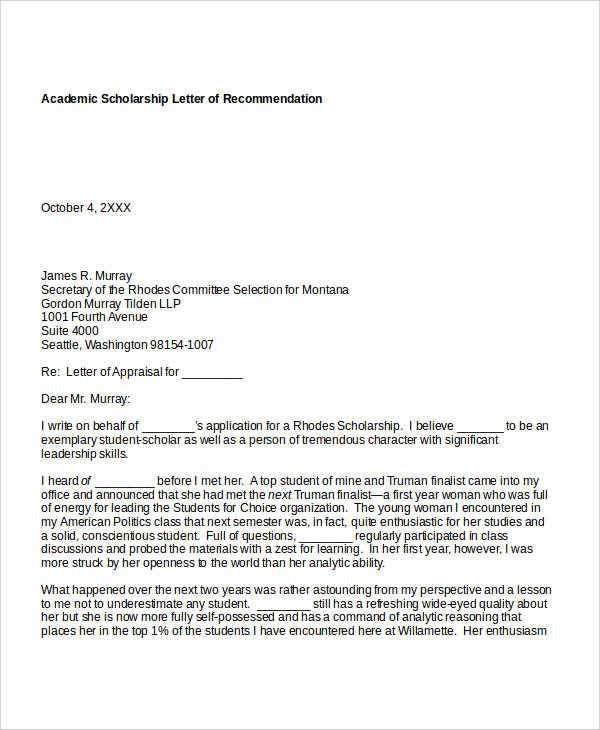 Scholarship Letter Of Recommendation Example New 10 Academic Re Mendation Letters