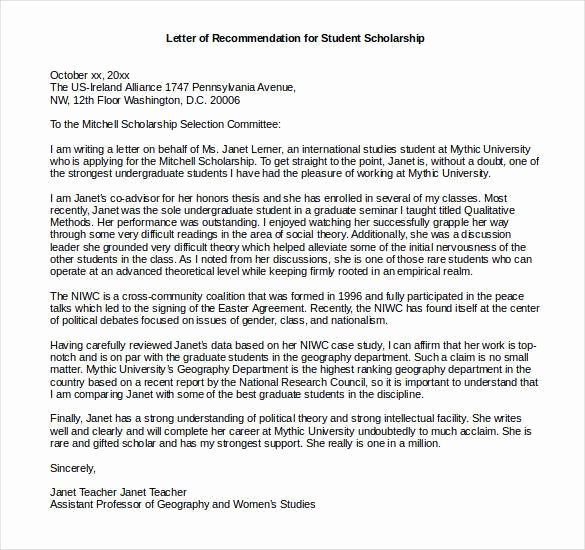 Scholarship Letter Of Recommendation Samples Fresh 27 Letters Of Re Mendation for Scholarship Pdf Doc