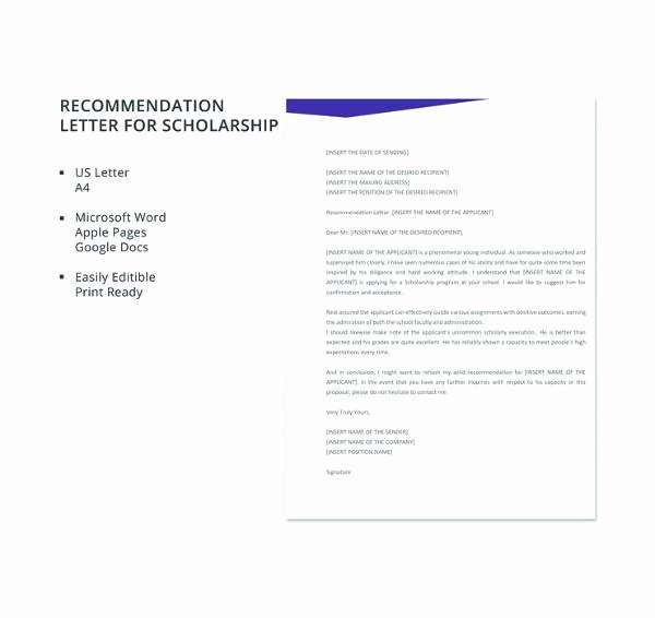 Scholarship Letter Of Recommendation Templates Awesome 30 Sample Letters Of Re Mendation for Scholarship Pdf