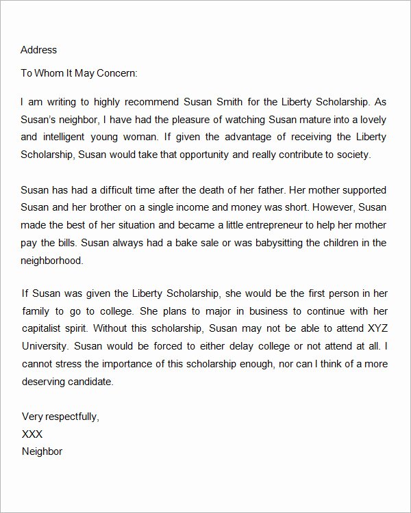 Scholarship Recommendation Letter From Friend Beautiful 30 Sample Letters Of Re Mendation for Scholarship Pdf