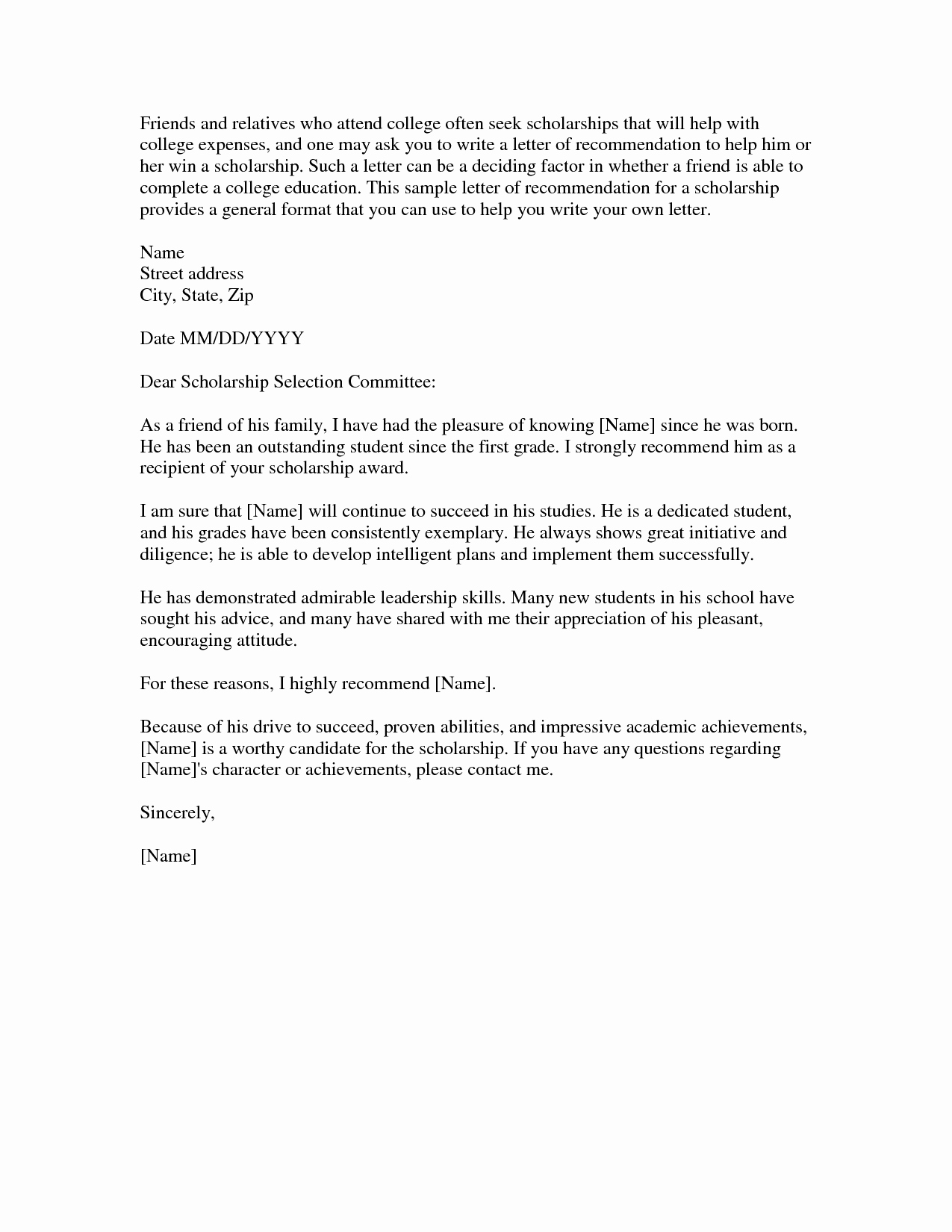 Scholarship Recommendation Letter From Friend Elegant Download Scholarship Re Mendation Letter Sample Word