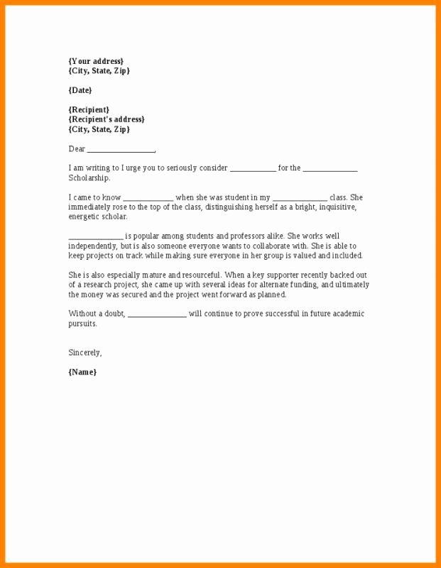 Scholarship Recommendation Letter From Friend Luxury Scholarship Re Mendation Letter