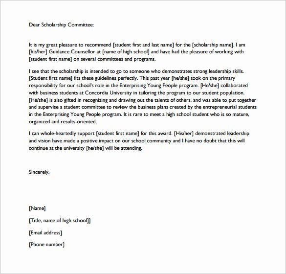 Scholarship Recommendation Letter Templates Unique 27 Letters Of Re Mendation for Scholarship Pdf Doc