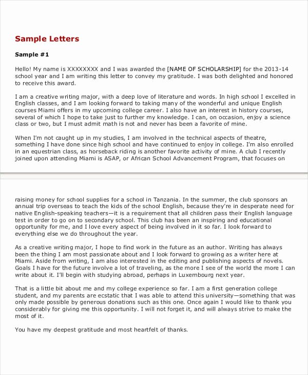 Scholarship Thank You Letter format New 13 Sample formal Thank You Letter Free Sample Example