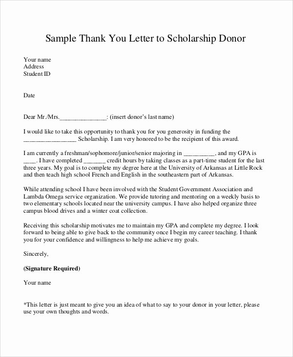 Scholarship Thank You Letter format Unique 7 Thank You Letter for Scholarship Samples