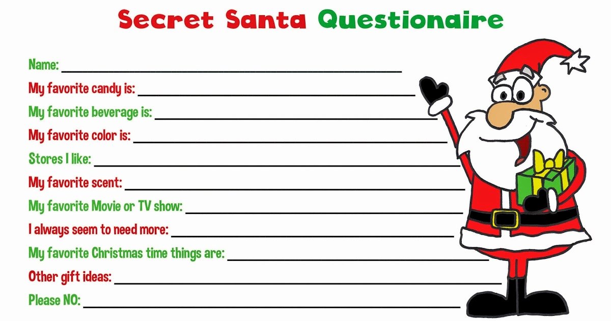 Secret Santa Template form Awesome Hannah S Creative Cove Secret Santa Questionnaire
