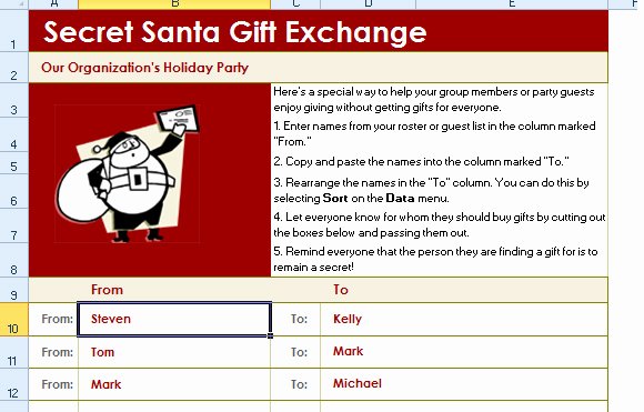 Secret Santa Template form Best Of Secret Santa Gift Exchange List Template for Excel