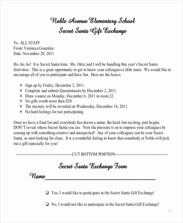 Secret Santa Template form Unique Sample Secret Santa Questionnaire form 10 Free