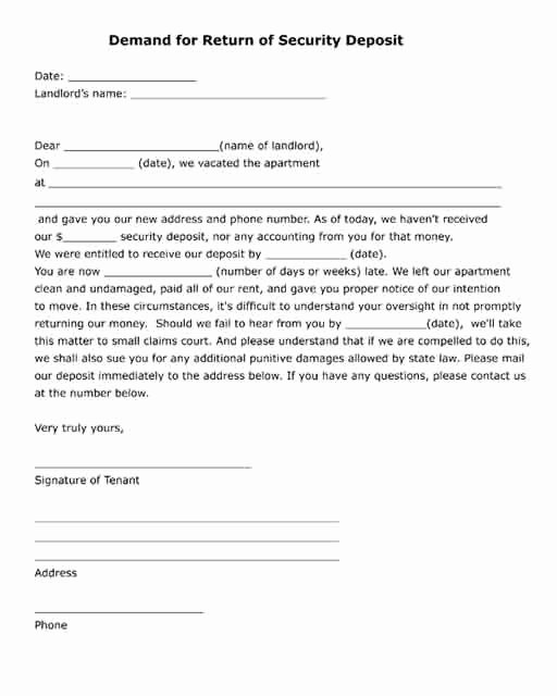 Security Deposit Letter format Luxury Free Printable &quot;demand for Return Of Security Deposit